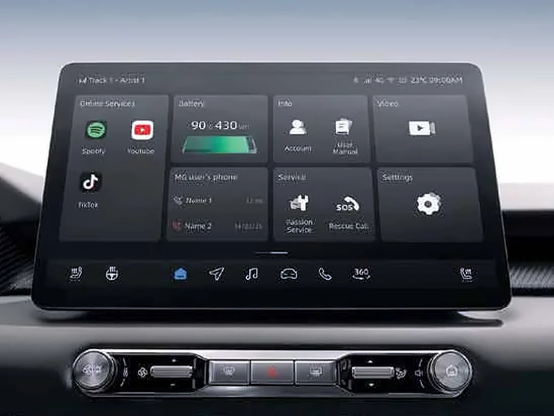 12.8 inch touchscreen showing apps and battery status 12.8 inch touchscreen showing apps and battery status